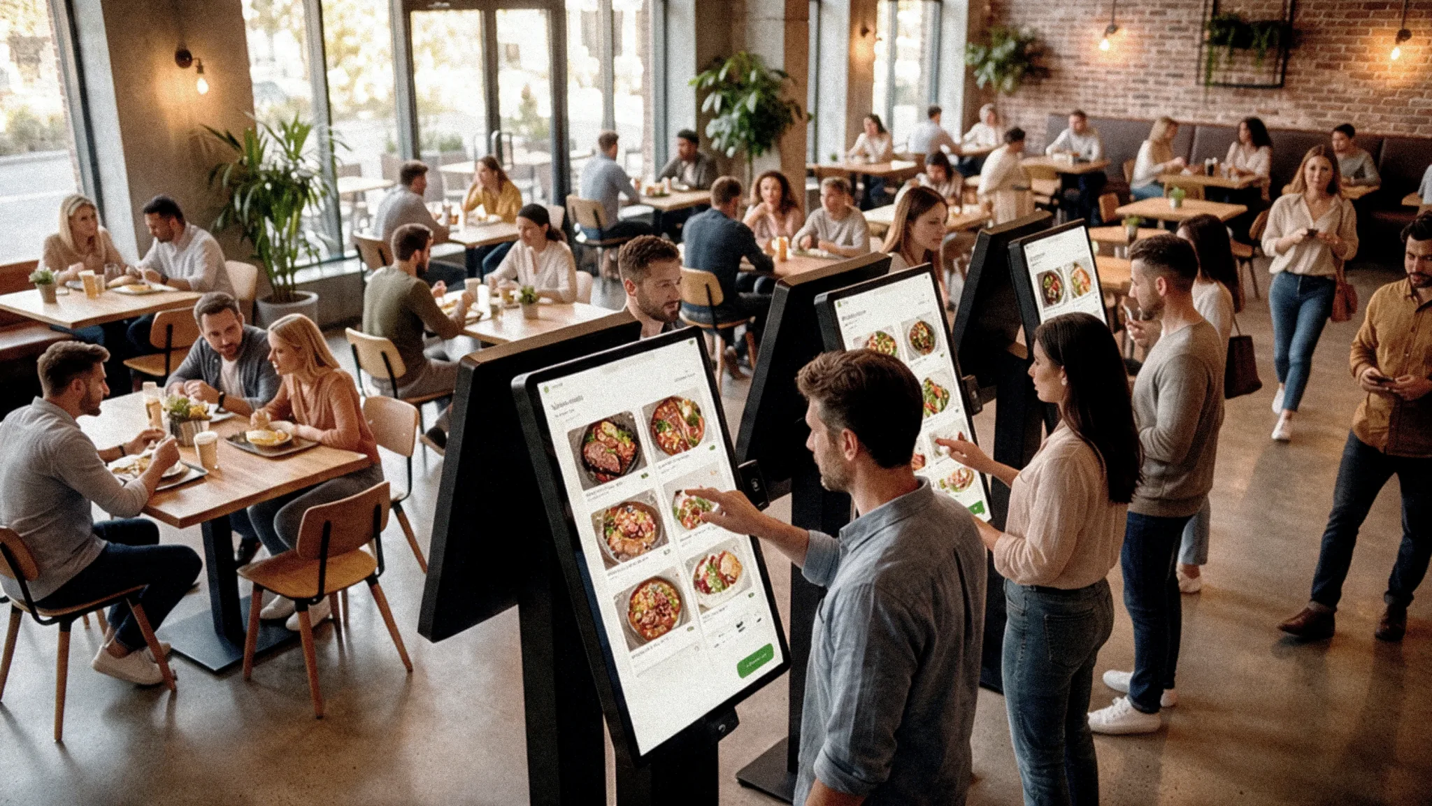 Clients passant commande sur les bornes self-service becash
